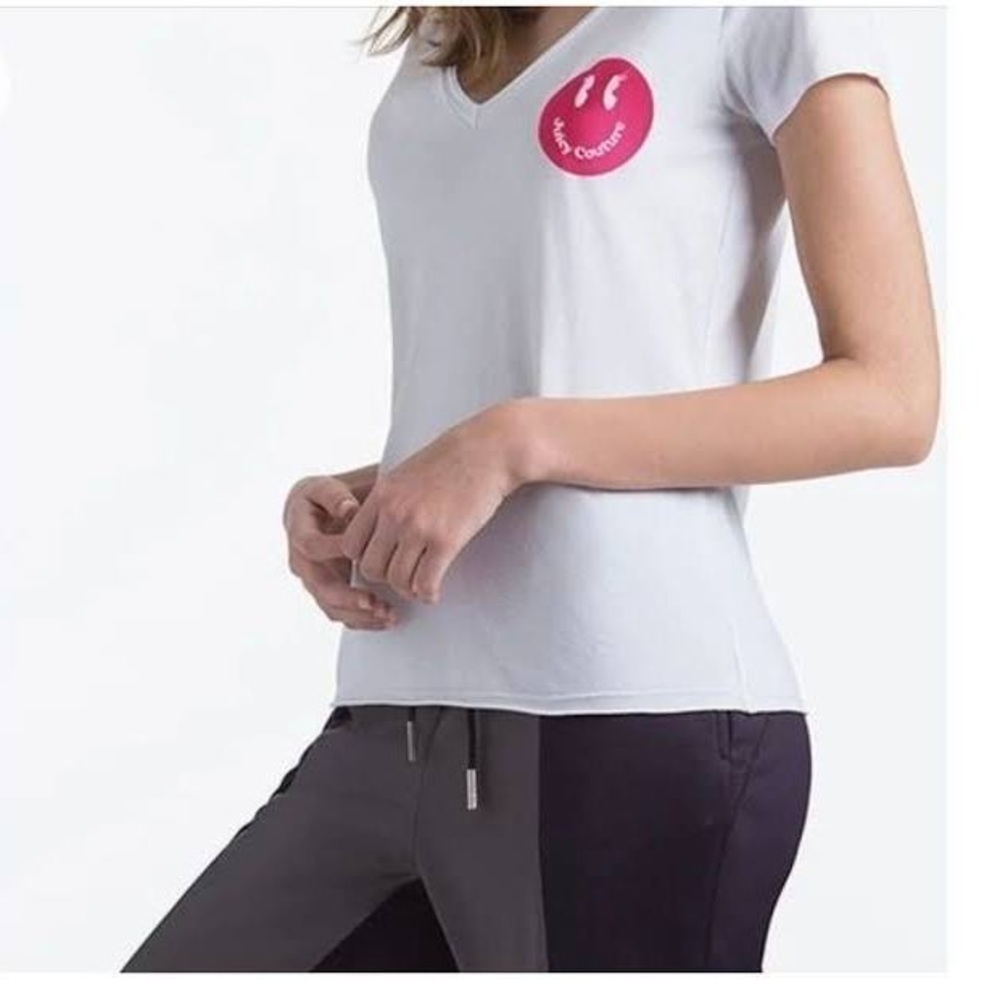 NWT Juicy Couture Pink Smiley Face Graphic V-neck Tee
